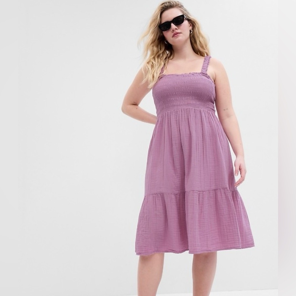 GAP Smocked Tiered Lilac Midi Dress Size Large NWOT